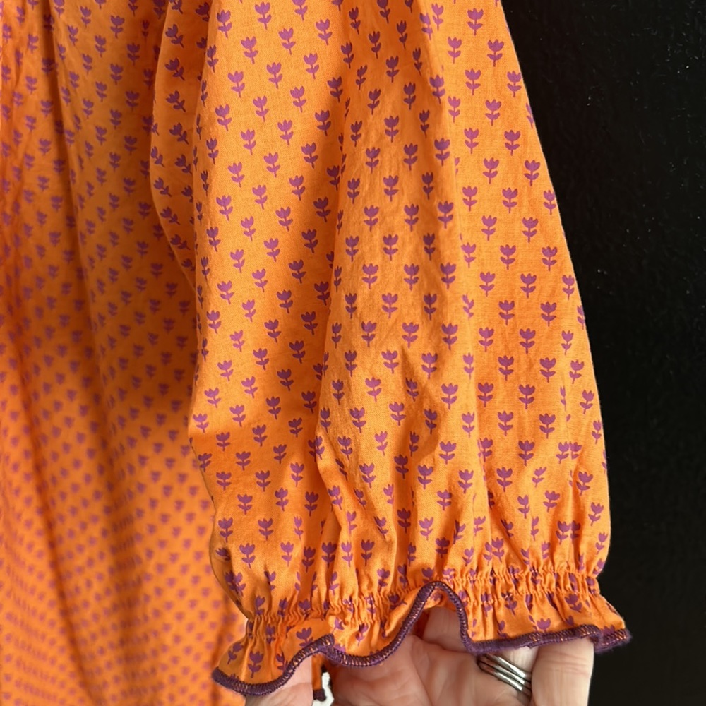 Vintage Pink Chicken Tunic Top, 100% Cotton, Orange & Purple, Size S. - Picture 4 of 9